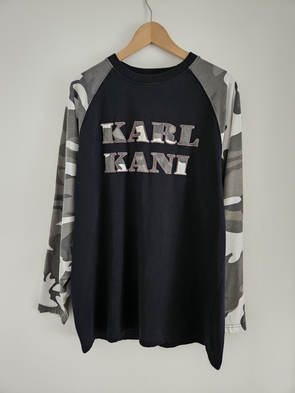 Vintage Karl Kani Black Camo Raglan Long Sleeve Shirt Mens Large Y2K